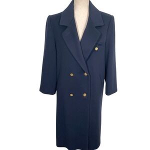 Vintage Forrani Overcoat Womens 8 Navy Blue Double Breasted Gold Buttons Wool